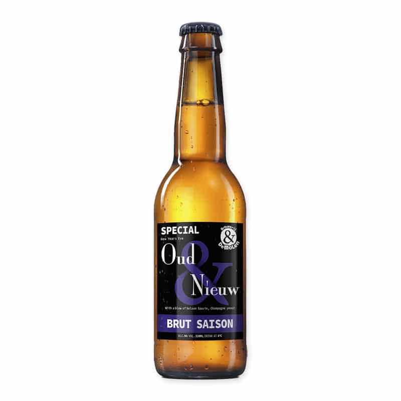 De Molen Oud en Nieuw is a rich saison (9%) with caramel, dark fruit, and spiciness. Perfect for cold days and hearty dishes.