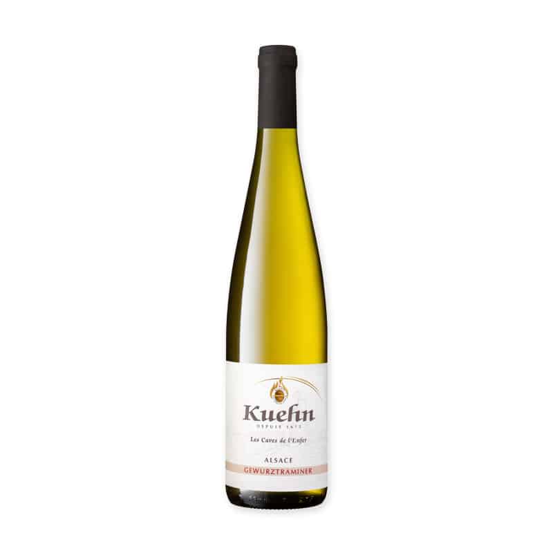 Kuehn Gewurztraminer 'Les Caves de l'Enfer' is aromatic, mildly dry, and elegant. Perfect with Asian dishes or Munster cheese.