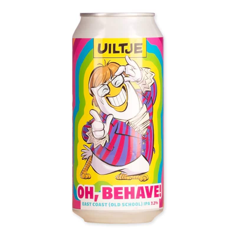 Uiltje OH BEHAVE! is a classic East Coast IPA with citrus, pine, and malty balance. Bright, fresh, and 7.2% alcohol.
