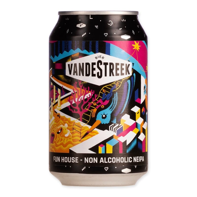 Funhouse (0.5%) is an alcohol-free NEIPA from Vandestreek. Creamy, hoppy, and fruity – with citrus and tropical fruit.